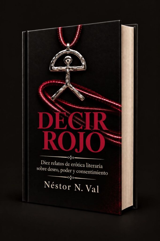 Portada de Decir rojo: libro negro con cordón rojo y colgante plateado