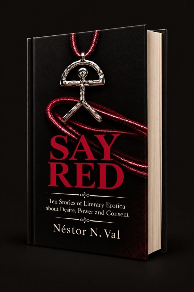 Say Red book cover: a black book with red cord and silver pendant